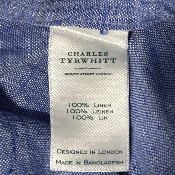 Charles Tyrwhitt Men's XL 100% Linen Blue Button Down Shirt - Picture 4 of 7